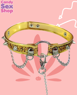 87. Collar De Charol Con Cadena Y Estoperoles   Dorado (ja6862) (2)