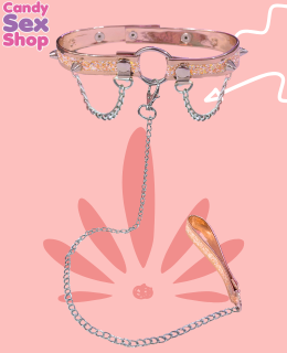 87. Collar De Charol Con Cadena Y Estoperoles   Rose Gold (ja6862) (2)