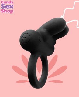 167. Silicone Rechargeable Naughty Rabbit Ring   Black (ja7813) (4)