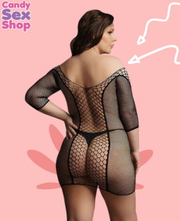 74.  Duo Net Sleeved Mini Dress   Black   Plus (ja6561) (2)