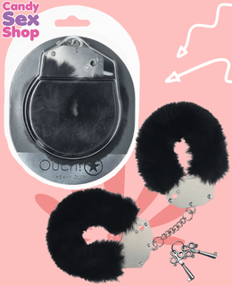 66. Ouch!   Heavy Duty Fluffy Handcuffs – Black (ja8091)