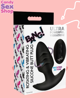 181. Bang! Rotating & Vibrating Silicone Butt Plug W Remote   Black (ja8519)