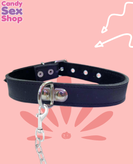 37.  Collar Con Cadena De Metal O De Piel   Negro(ja5501)