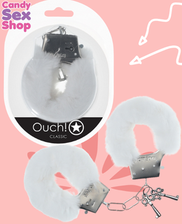 65. Ouch!   Classic Fluffy Handcuffs   White (ja8098)