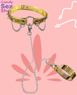 87. Collar De Charol Con Cadena Y Estoperoles   Dorado (ja6862)