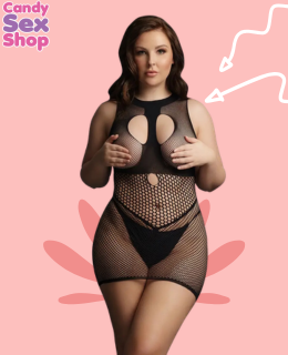 86.  (bo) Duo Net Open Cup Mini Dress   Black   Osx (ja6737)