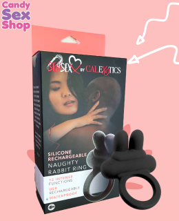 167. Silicone Rechargeable Naughty Rabbit Ring   Black (ja7813)