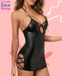 213. Vestido Negro Vinipiel L058 (ja7341) (2)