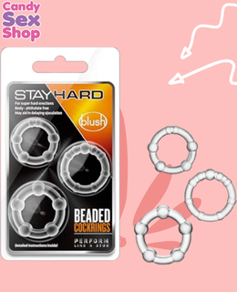 185. Stay Hard   Beaded Cockrings – Clear (ja5711)