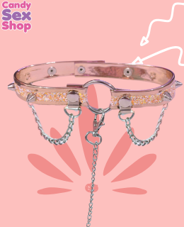 87. Collar De Charol Con Cadena Y Estoperoles   Rose Gold (ja6862)