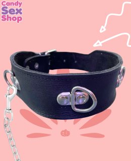 22. Collar De Piel 3 Argollas Y Jaladera Y Picos (ja5802)