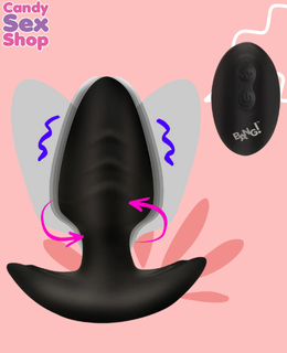 181. Bang! Rotating & Vibrating Silicone Butt Plug W Remote   Black (ja8519) (7)