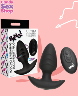 181. Bang! Rotating & Vibrating Silicone Butt Plug W Remote   Black (ja8519)