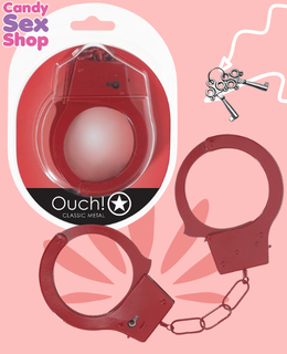 59. Ouch!   Classic Metal Handcuffs   Red (ja8013)