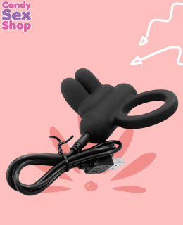 167. Silicone Rechargeable Naughty Rabbit Ring   Black (ja7813) (5)
