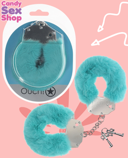 74. Ouch!   Heavy Duty Fluffy Handcuffs – Blue (ja8224)