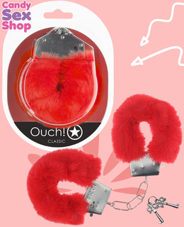 64.ouch!   Classic Fluffy Handcuffs   Red (ja8097)